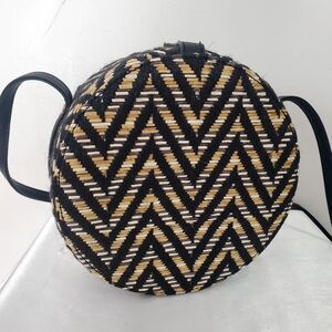 Lionel Chevron Straw Circle Crossbody Bag